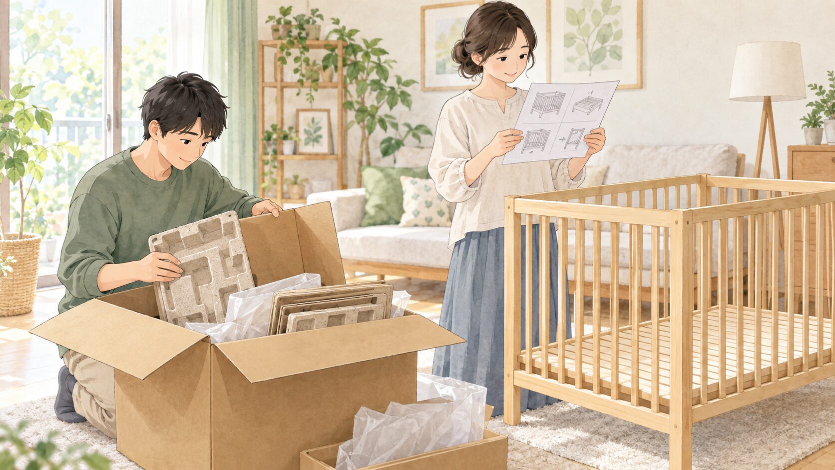 商品を開封し、返却用に箱や保護材を保管するイメージ